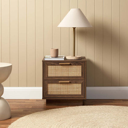 Noosa Rattan Bedside Table - Walnut