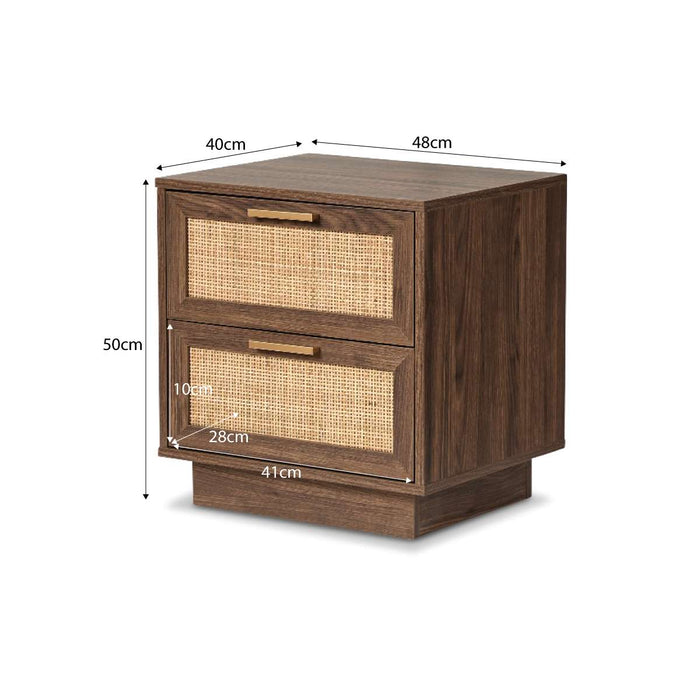 Noosa Rattan Bedside Table - Walnut