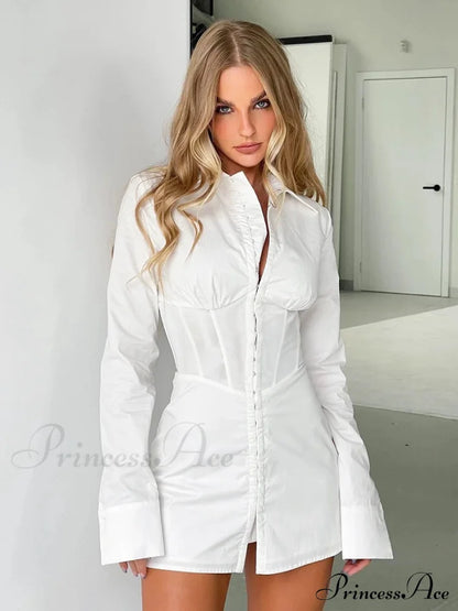 Nora Elegant Shirt Dress White / S