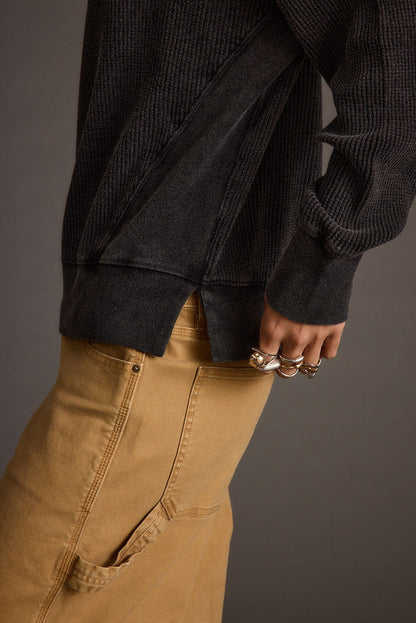 Close-up of the Not Your Ex's Washed Black Waffle Knit Top showcasing the knit texture and craftsmanship.
