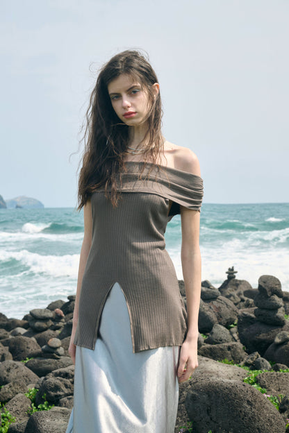 Off-shoulder front slit top