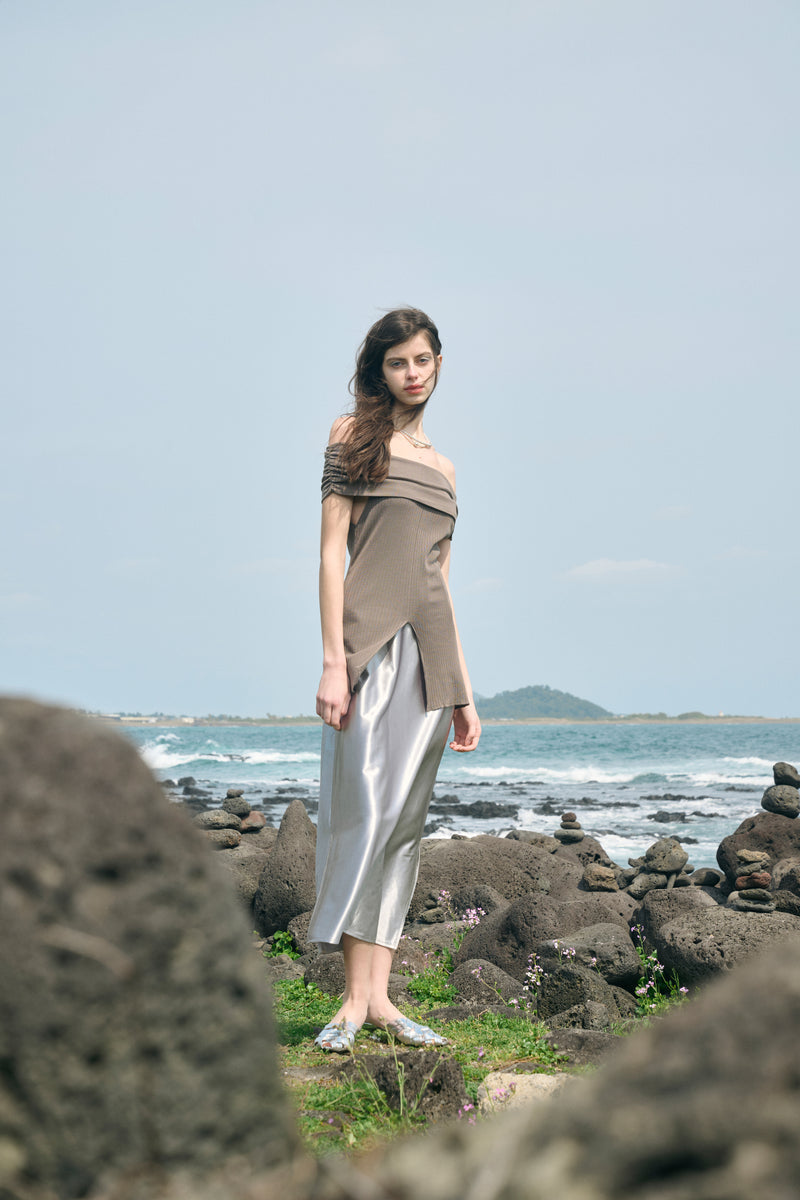 Off-shoulder front slit top