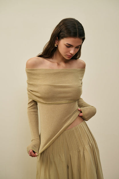 Off-shoulder lightweight knit top