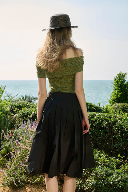 Off shoulder marled knit top