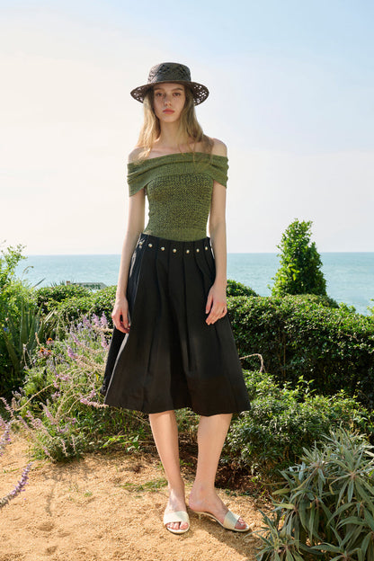 Off shoulder marled knit top