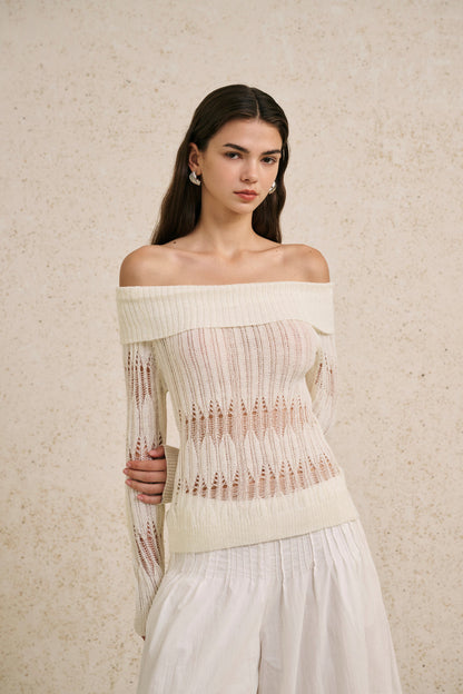 Off shoulder open knit top