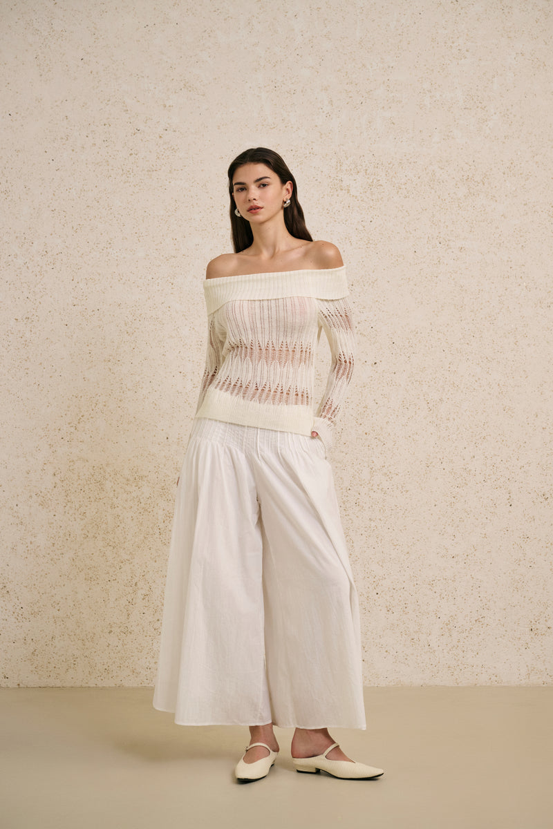 Off shoulder open knit top