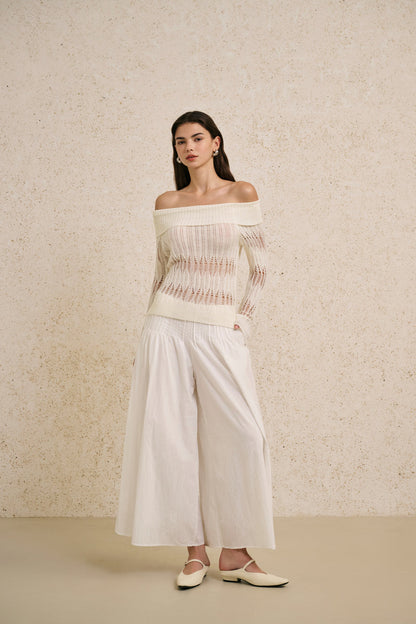 Off shoulder open knit top