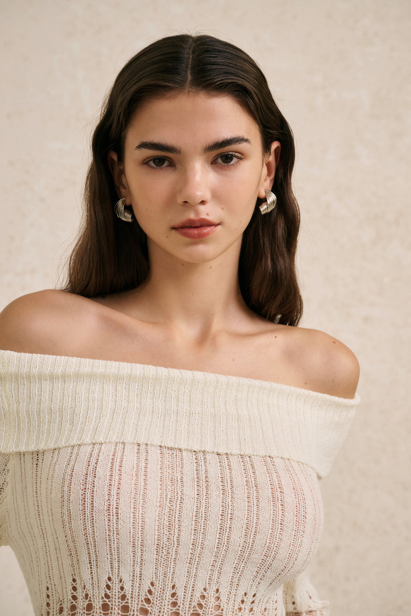 Off shoulder open knit top