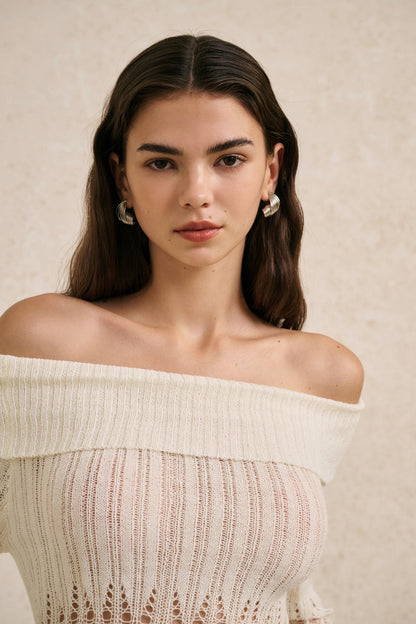Off shoulder open knit top