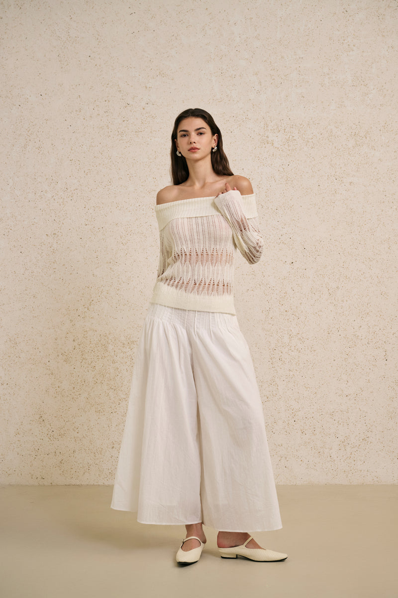 Off shoulder open knit top