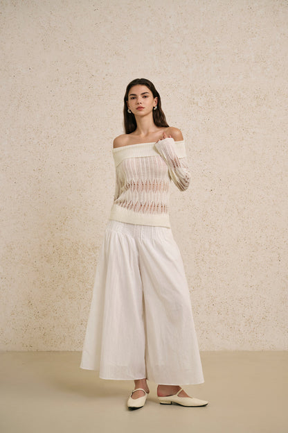 Off shoulder open knit top