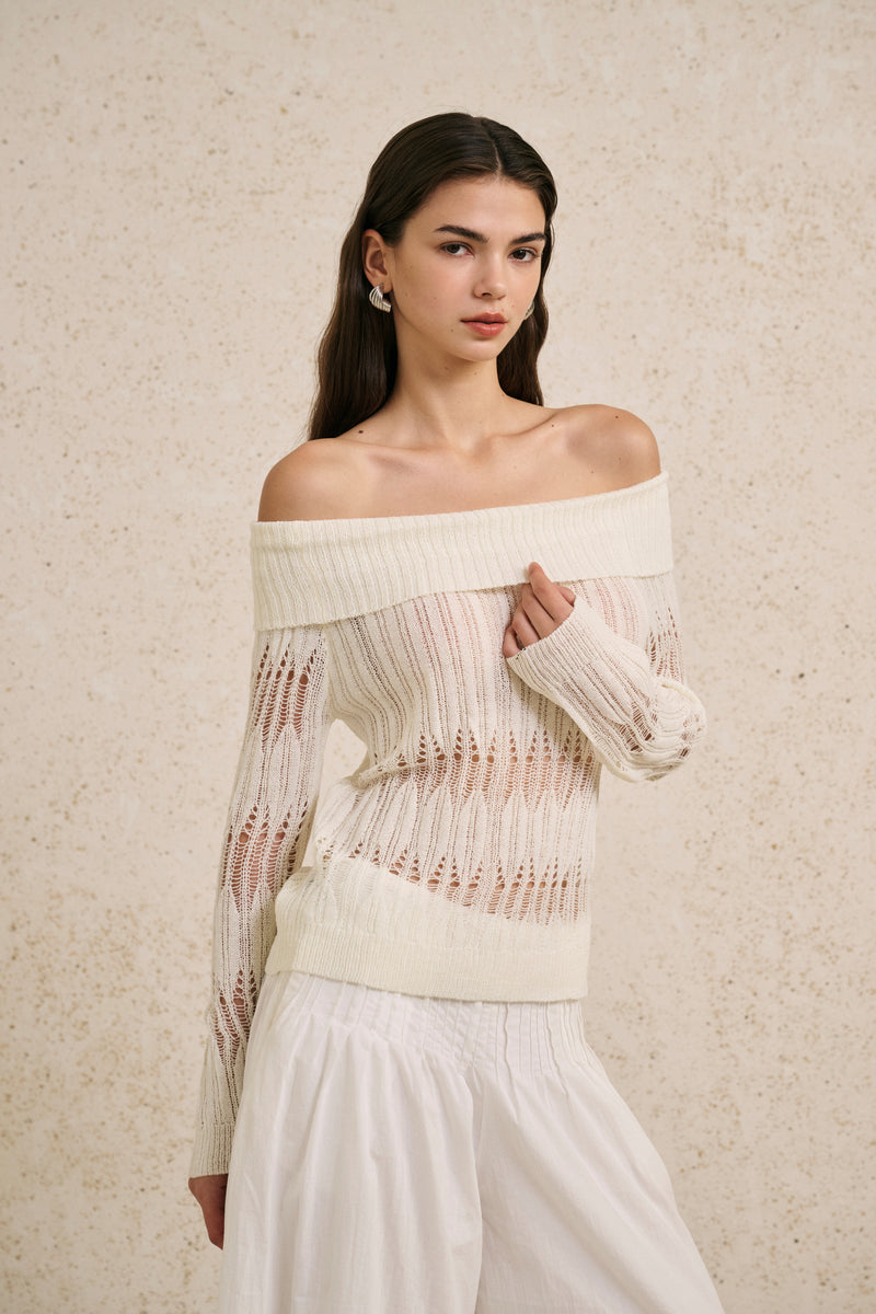 Off shoulder open knit top