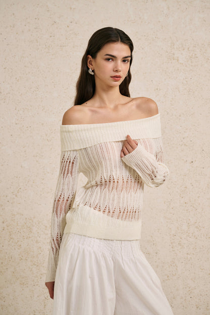 Off shoulder open knit top
