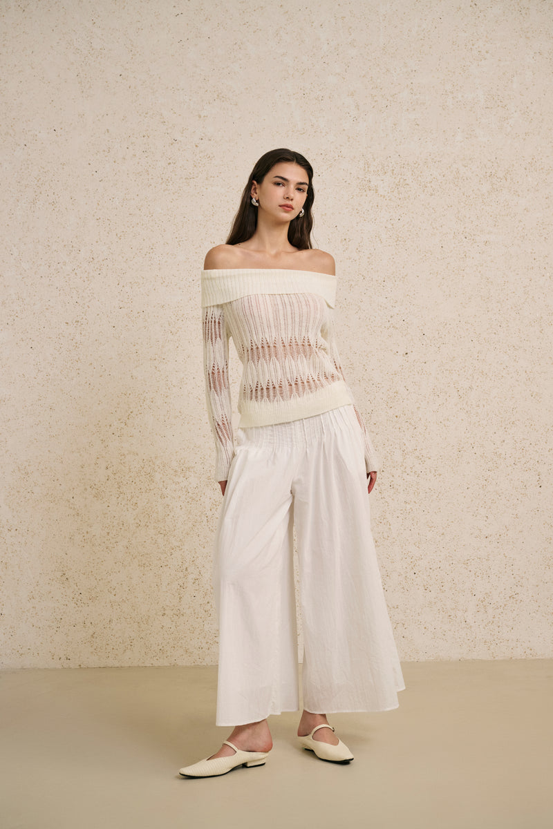Off shoulder open knit top