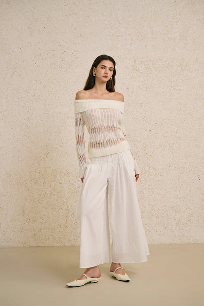 Off shoulder open knit top