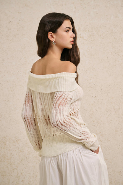 Off shoulder open knit top