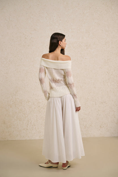 Off shoulder open knit top
