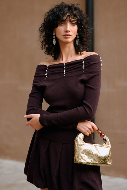 Off shoulder pearl sweater