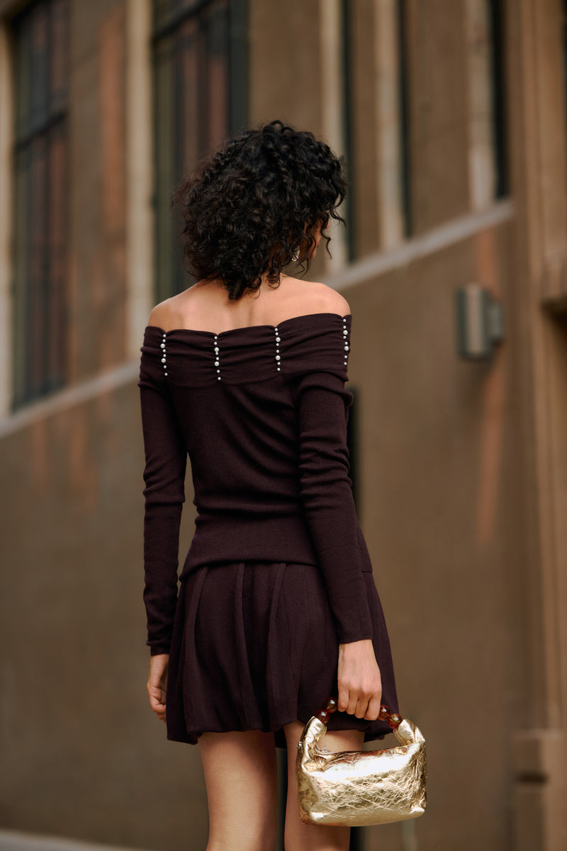 Off shoulder pearl sweater