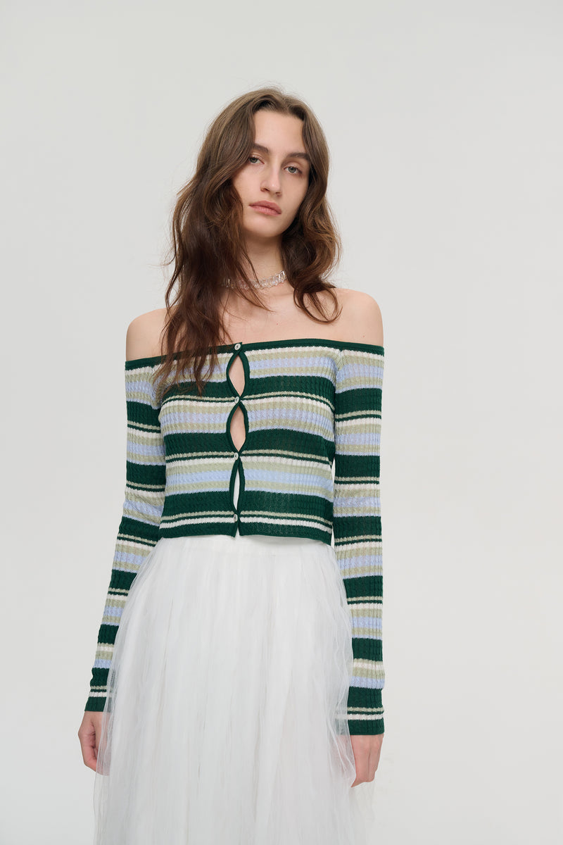 Off-shoulder striped sweater