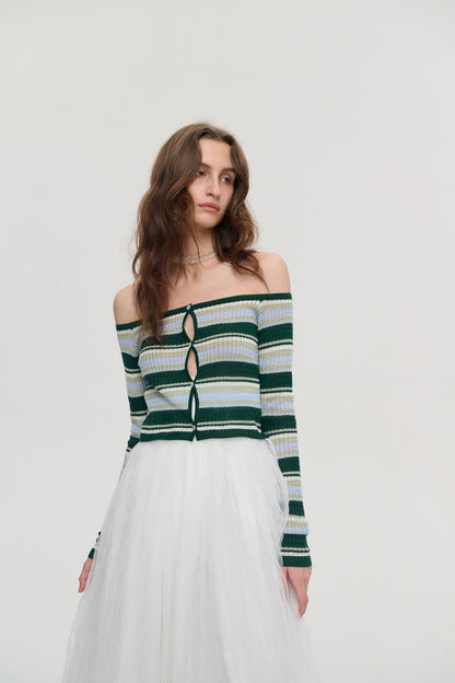 Off-shoulder striped sweater