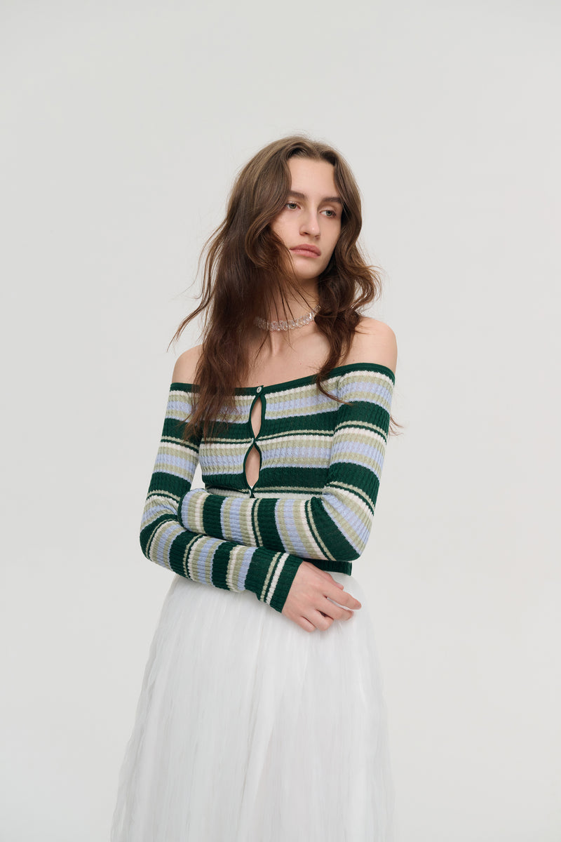 Off-shoulder striped sweater