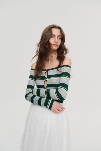 Off-shoulder striped sweater