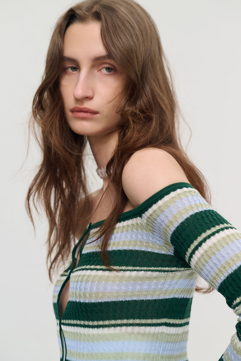 Off-shoulder striped sweater
