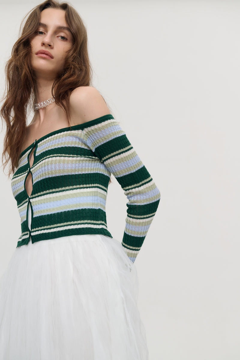 Off-shoulder striped sweater