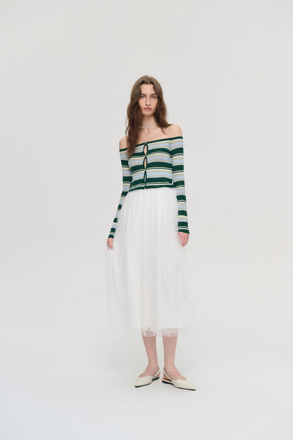 Off-shoulder striped sweater