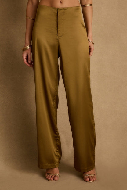 Olina Olive Satin Trousers