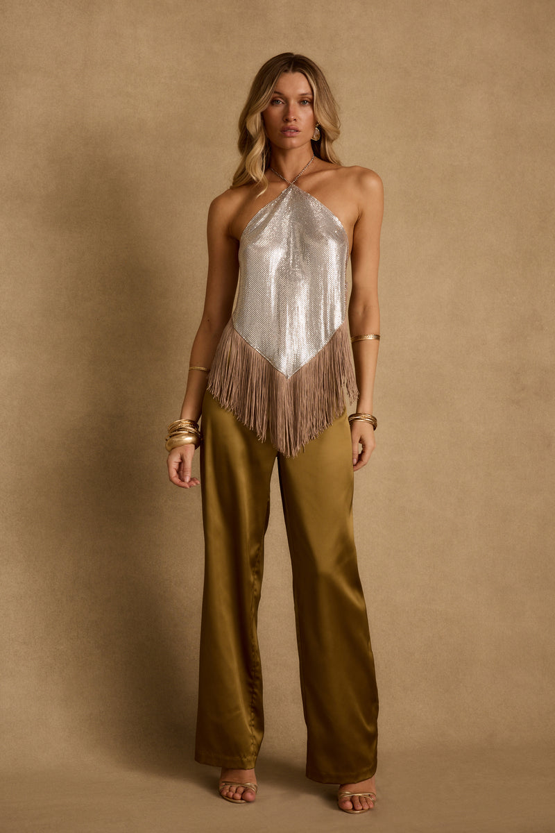 Olina Olive Satin Trousers