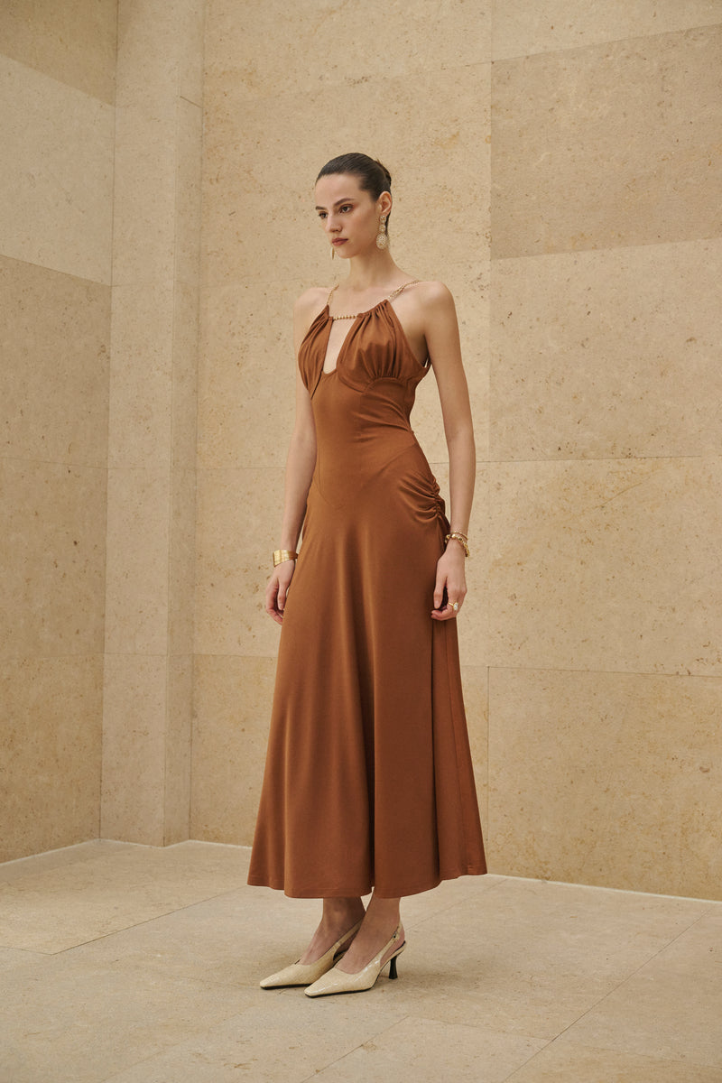 Open back chain strap maxi dress
