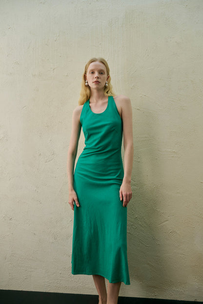 Open back cotton blend dress