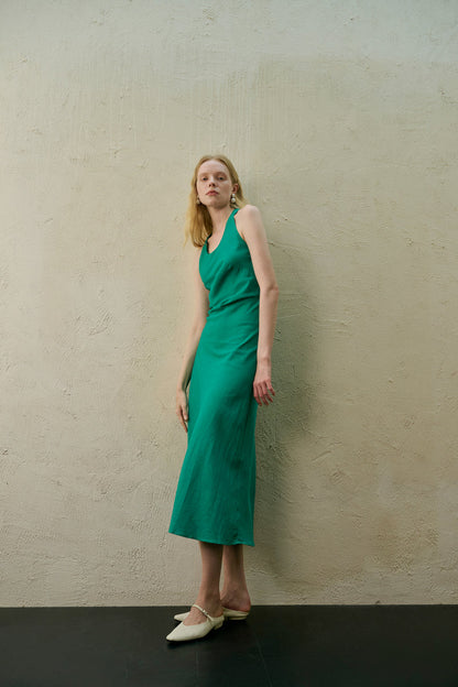 Open back cotton blend dress