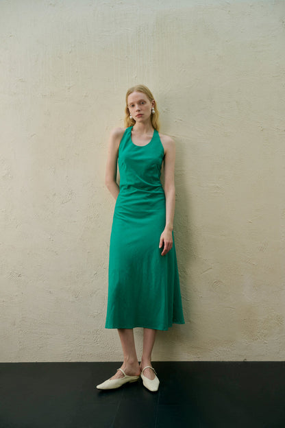 Open back cotton blend dress