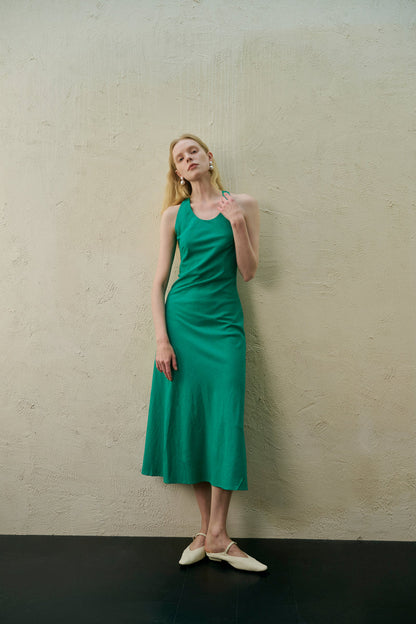 Open back cotton blend dress