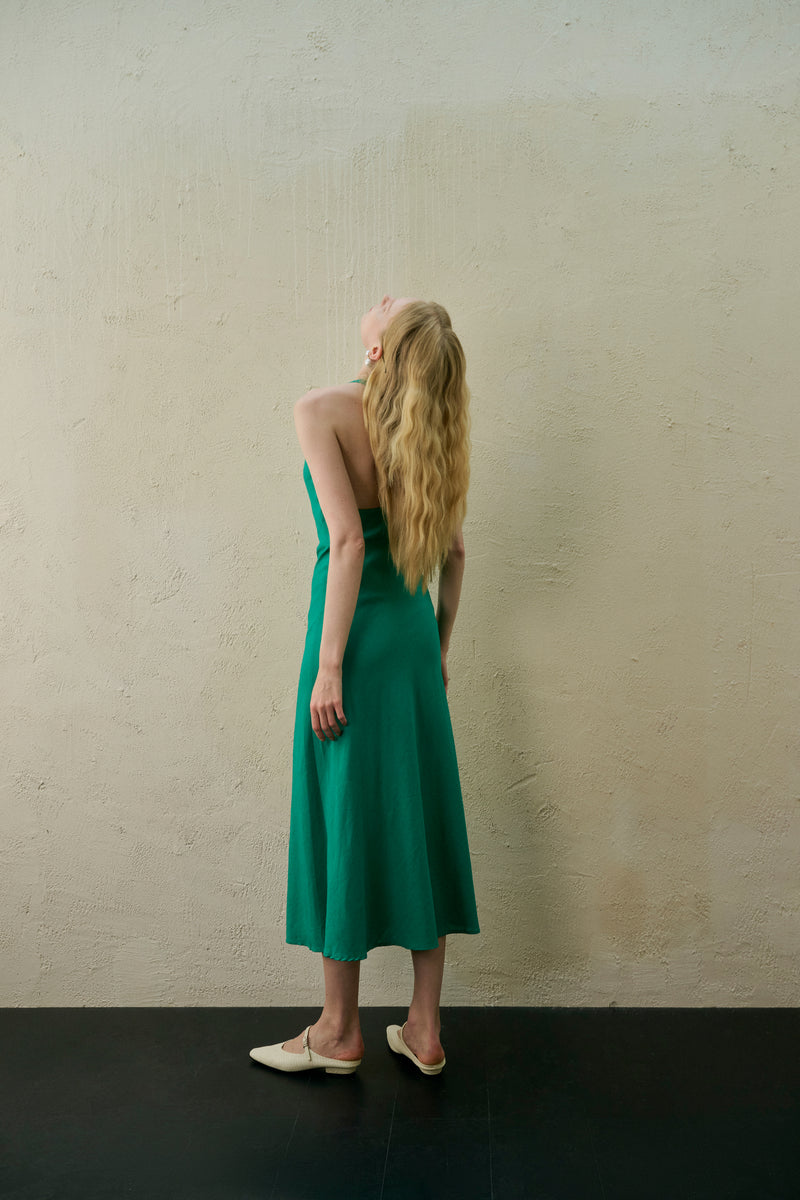 Open back cotton blend dress