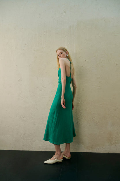 Open back cotton blend dress