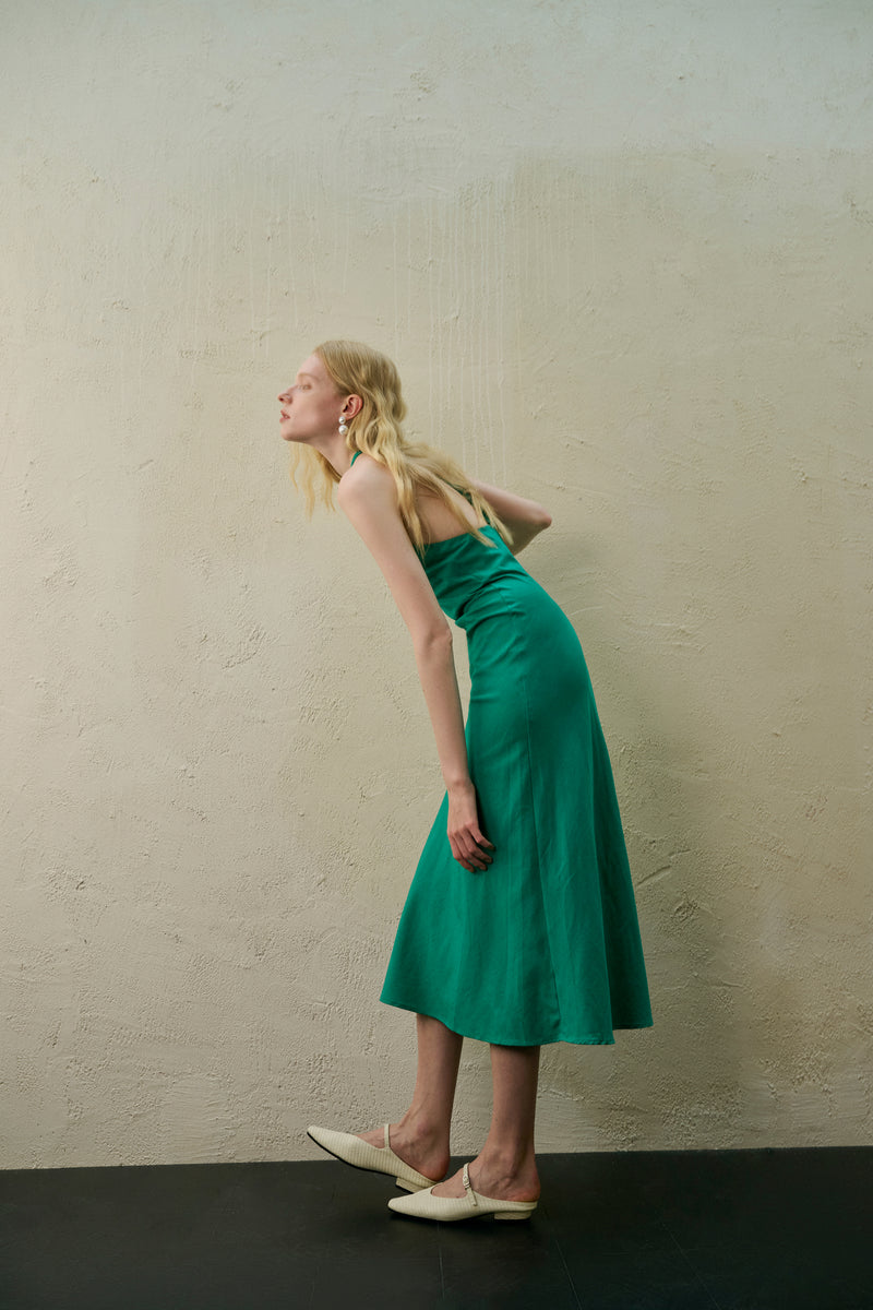 Open back cotton blend dress