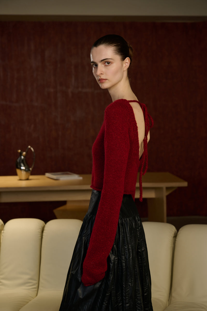 Open back cropped sweater