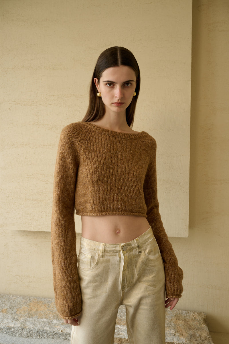 Open back cropped sweater