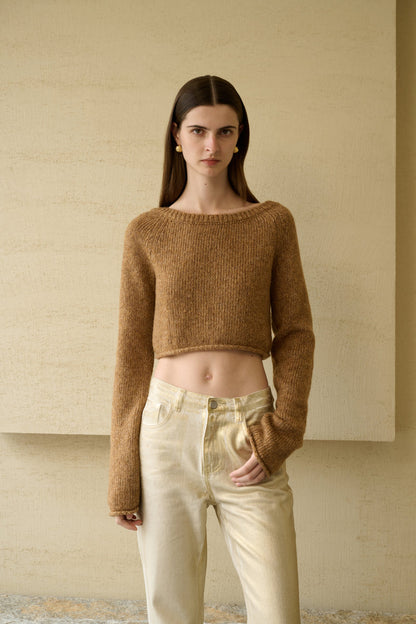Open back cropped sweater