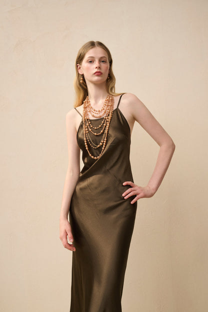 Open back satin maxi dress