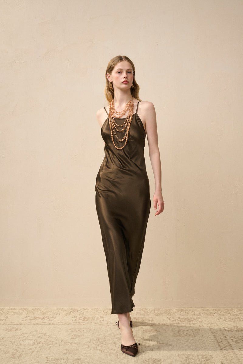 Open back satin maxi dress