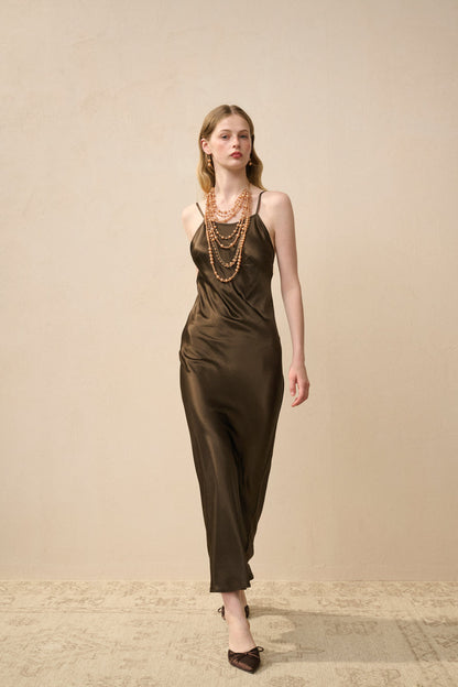 Open back satin maxi dress