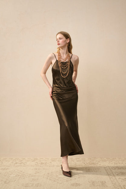 Open back satin maxi dress