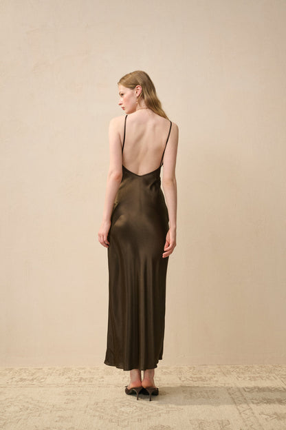 Open back satin maxi dress