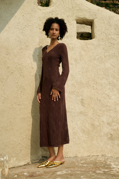 Open knit long sleeve dress